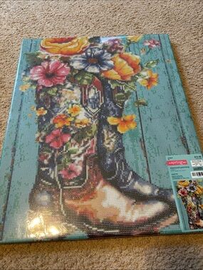 Colorful Floral Cowboy Boots Canvas Diamond Art Viral TikTok